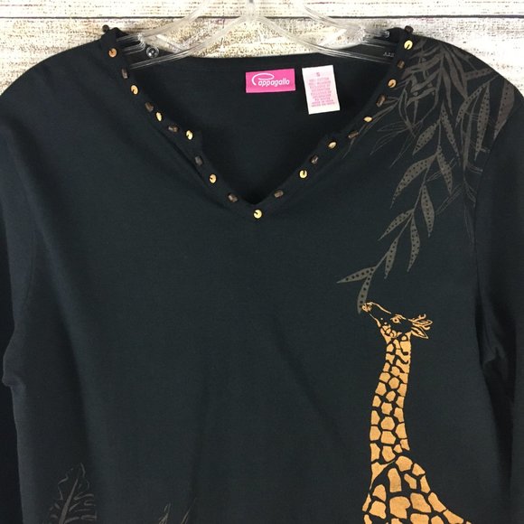 Pappagallo Top Giraffe Animal Print Beaded Pullover 3/4 Sleeve - Picture 2 of 7